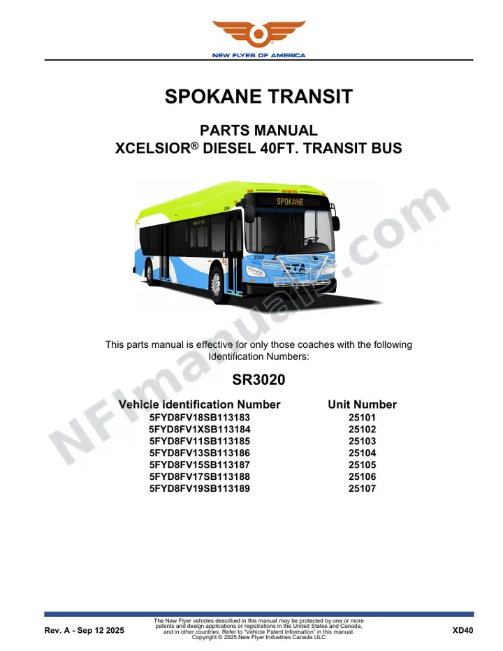 SR3020 Parts Manual, Spokane Transit first-page preview