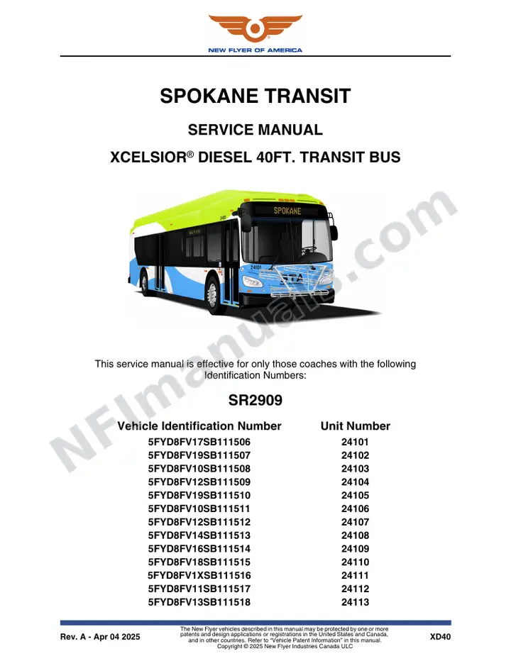 SR2909 Service Manual, Spokane Transit first-page preview
