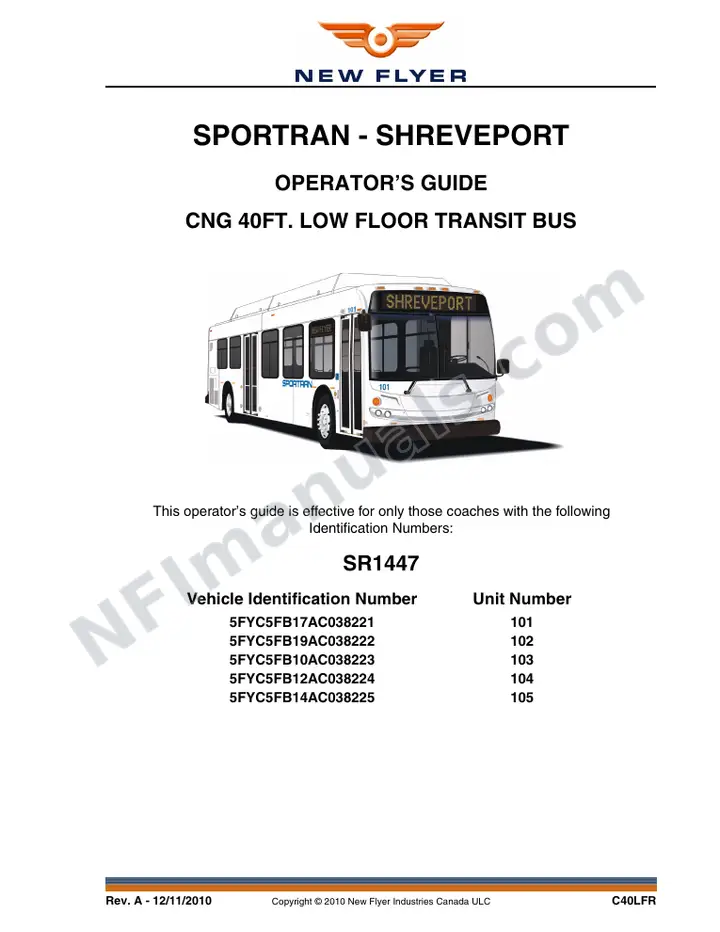New Flyer C40LFR Manual Package - Sportran - Shreveport included manual preview