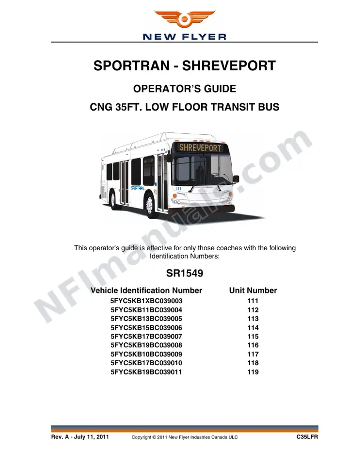 New Flyer C35LFR Manual Package - Sportran - Shreveport included manual preview