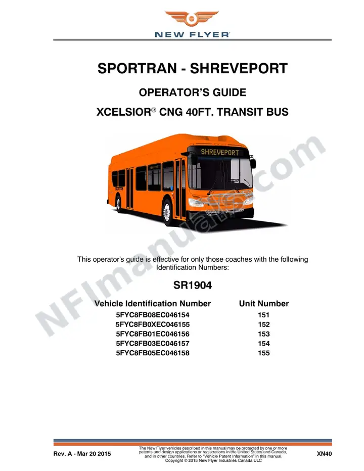 New Flyer XN40 Manual Package - Sportran - Shreveport included manual preview