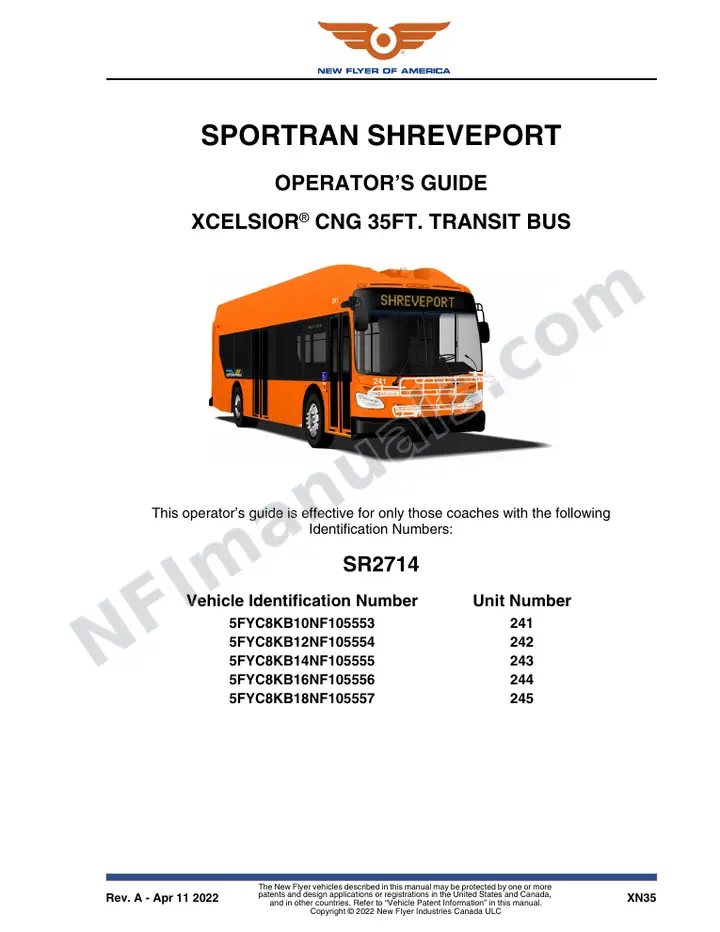 New Flyer XN35 Manual Package - Sportran - Shreveport included manual preview