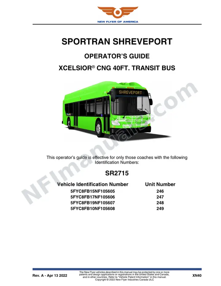 SR2715 Operator's Guide, Sportran Shreveport first-page preview