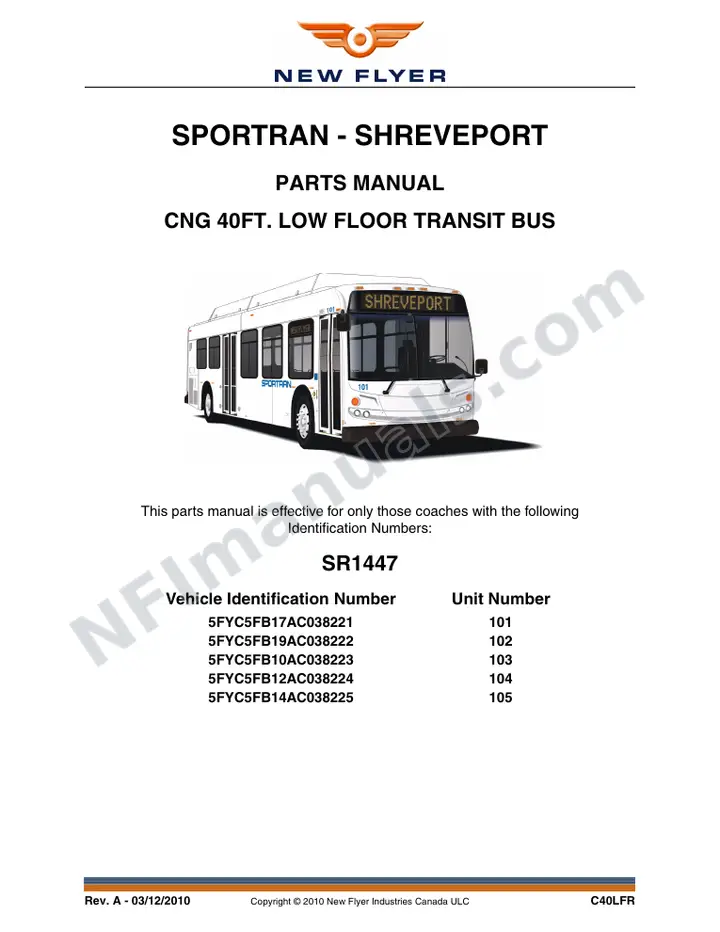 SR1447 Parts Manual, Sportran - Shreveport first-page preview