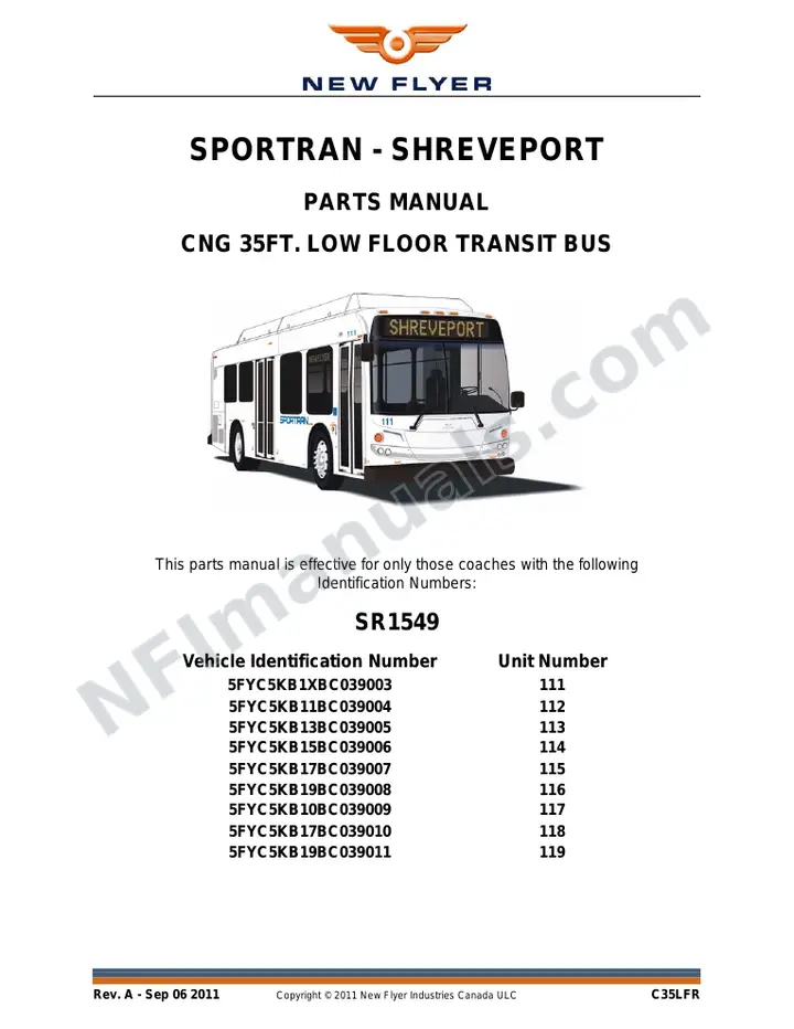 SR1549 Parts Manual, Sportran - Shreveport first-page preview