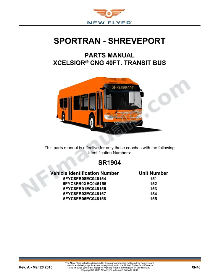 SR1904 Parts Manual, Sportran - Shreveport first-page preview
