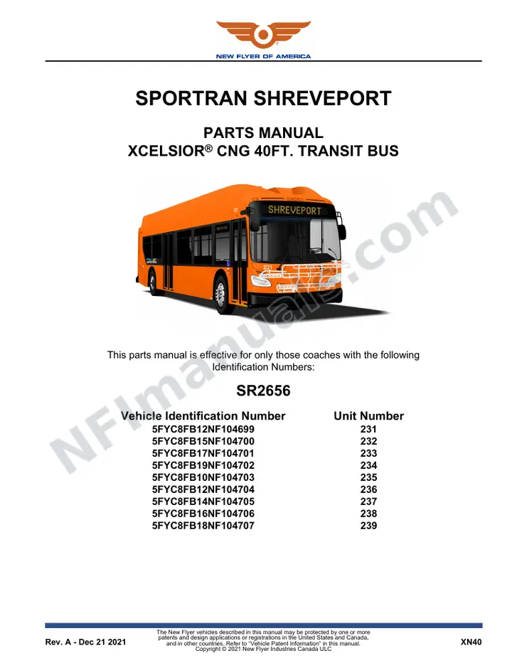 SR2656 Parts Manual, Sportran Shreveport first-page preview