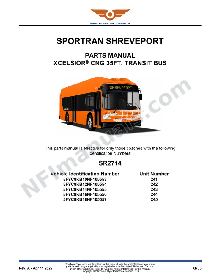 SR2714 Parts Manual, Sportran Shreveport first-page preview