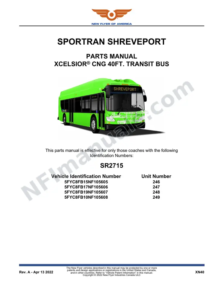 SR2715 Parts Manual, Sportran Shreveport first-page preview