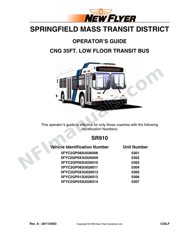 SR910 Operator's Guide, Springfield Mass Transit District first-page preview