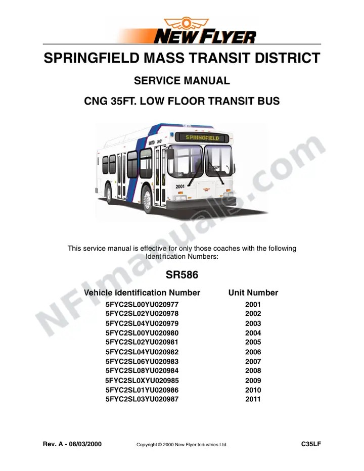 SR586 Service Manual, Springfield Mass Transit District first-page preview