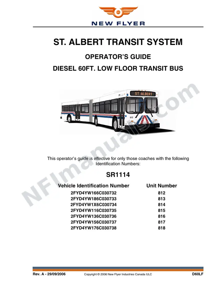 New Flyer D60LF Manual Package - St. Albert Transit included manual preview