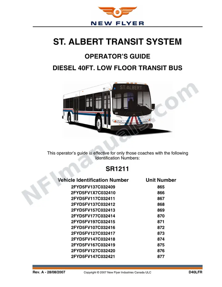 New Flyer D40LFR Manual Package - St. Albert Transit included manual preview