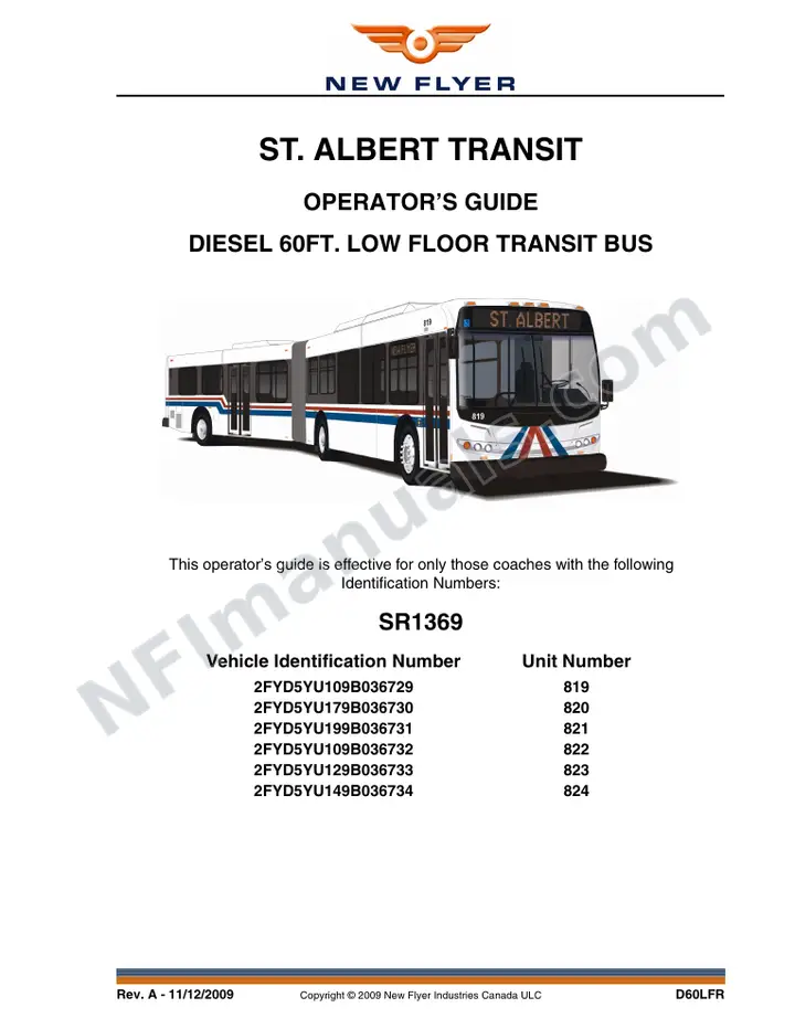 New Flyer D60LFR Manual Package - St. Albert Transit included manual preview