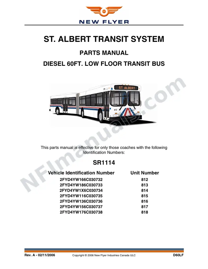 SR1114 Parts Manual, St. Albert Transit System first-page preview