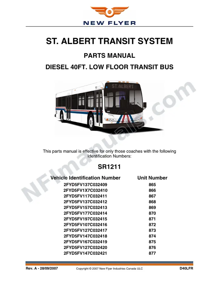 SR1211 Parts Manual, St. Albert Transit System first-page preview