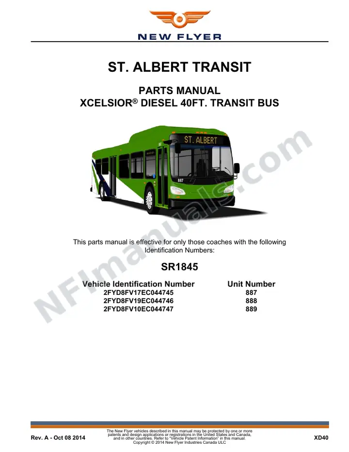 SR1845 Parts Manual, St. Albert Transit first-page preview