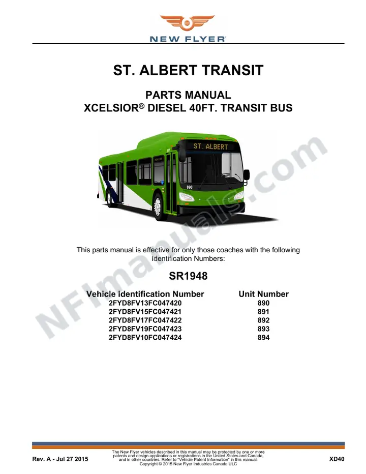 SR1948 Parts Manual, St. Albert Transit first-page preview