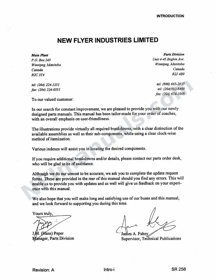 SR258 Parts Manual, St. Albert Transit first-page preview