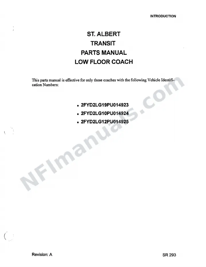 SR293 Parts Manual, St. Albert Transit first-page preview
