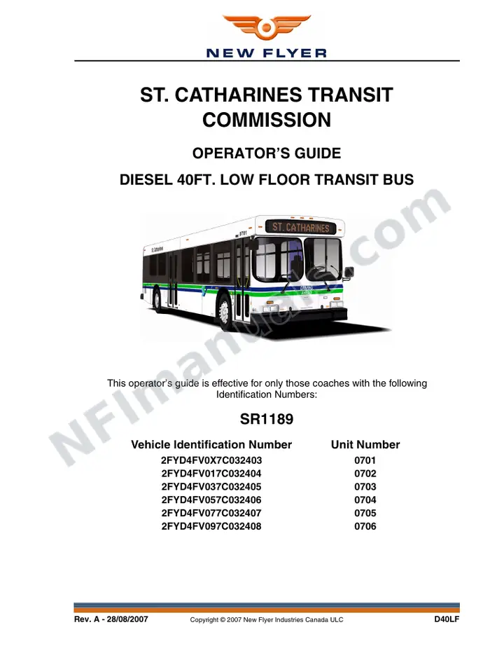 SR1189 Operator's Guide, St. Catharines Transit Commission first-page preview