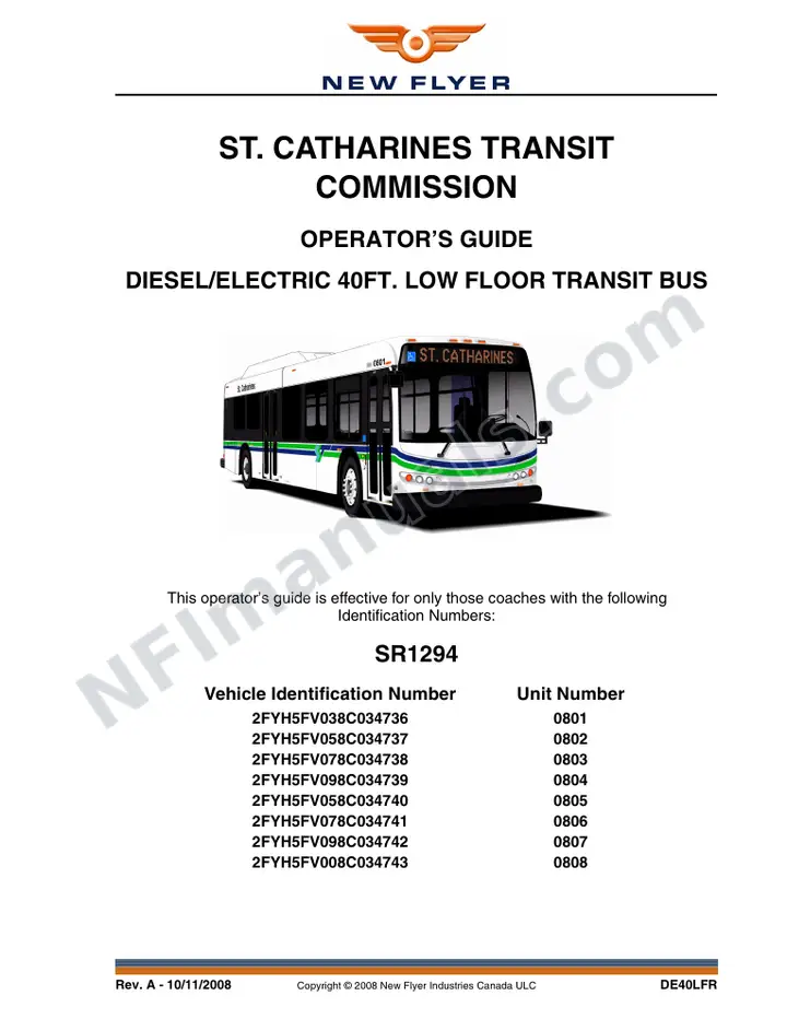 New Flyer DE40LFR Manual Package - St. Catharines Transit Commission included manual preview