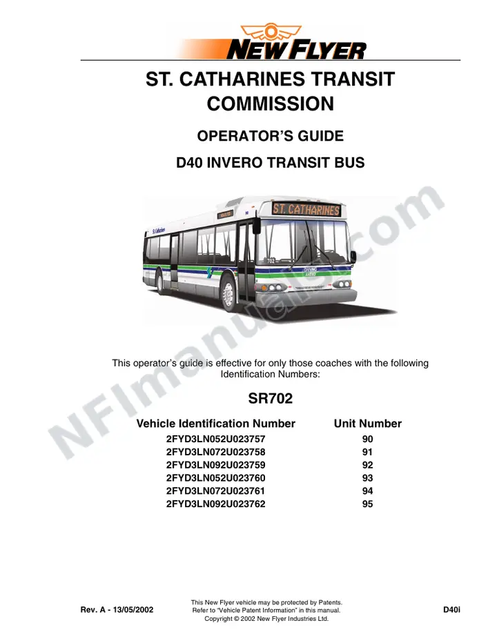 New Flyer D40i Manual Package - St. Catharines Transit Commission included manual preview
