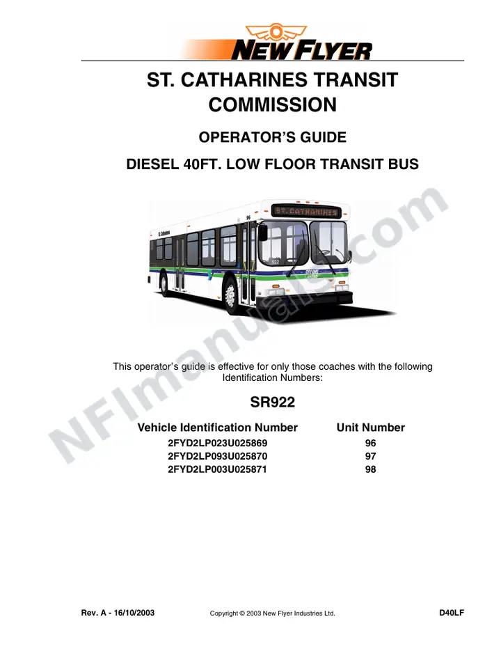 SR922 Operator's Guide, St. Catharines Transit Commission first-page preview