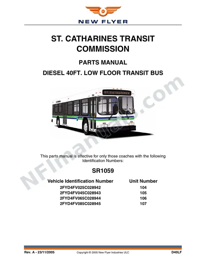 SR1059 Parts Manual, St. Catharines Transit Commission first-page preview