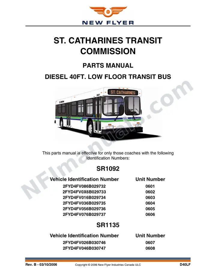 SR1092/1135 Parts Manual, St. Catharines Transit Commission first-page preview