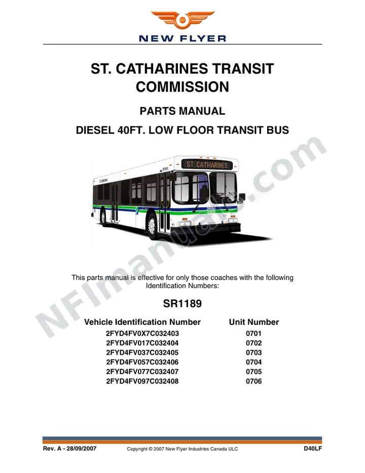 SR1189 Parts Manual, St. Catharines Transit Commission first-page preview