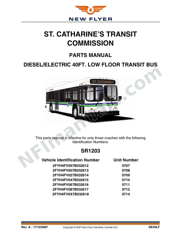 SR1203 Parts Manual, St. Catharines Transit Commission first-page preview
