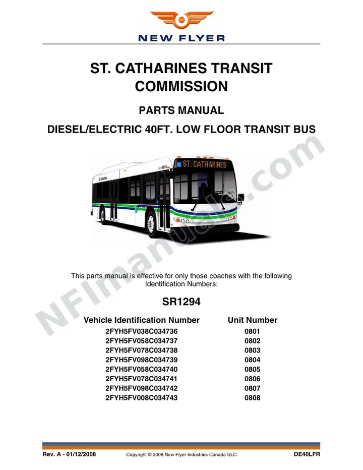 SR1294 Parts Manual, St. Catharines Transit Commission first-page preview