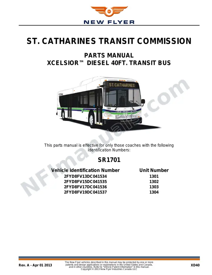 SR1701 Parts Manual, St. Catharines Transit Commission first-page preview