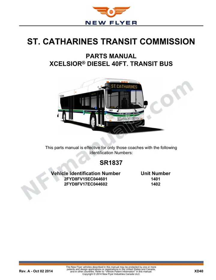 SR1837 Parts Manual, ST. CATHARINES TRANSIT COMMISSION first-page preview