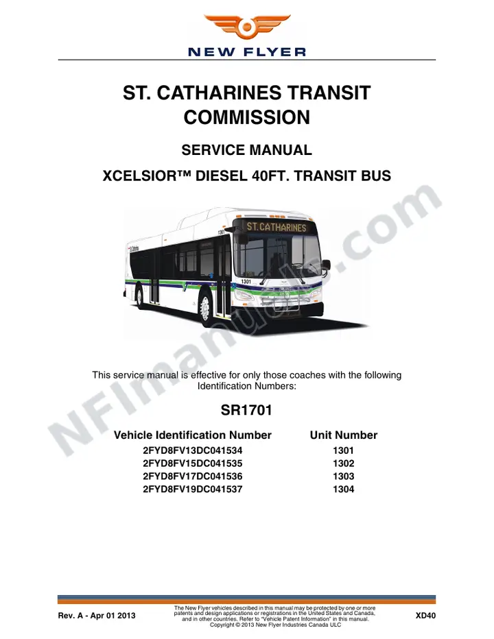 SR1701 Service Manual, St. Catharines Transit Commission first-page preview