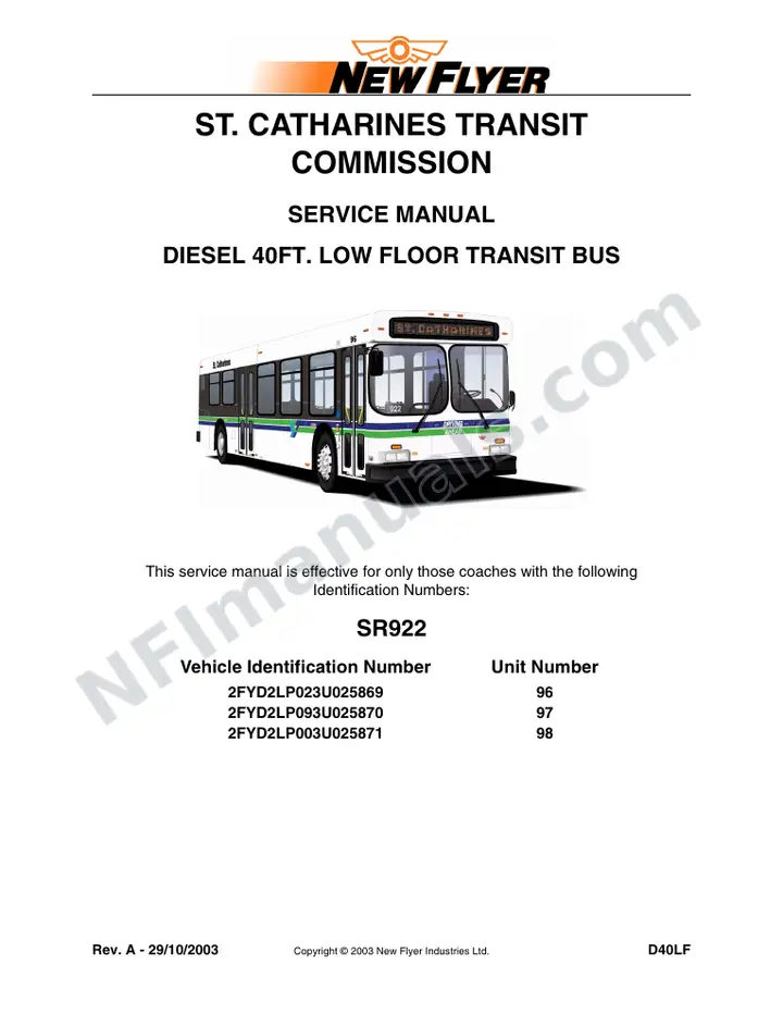 SR922 Service Manual, St. Catharines Transit Commission first-page preview