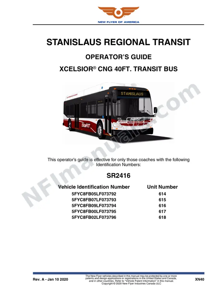 New Flyer XN40 Manual Package - Stanislaus Regional Transit included manual preview