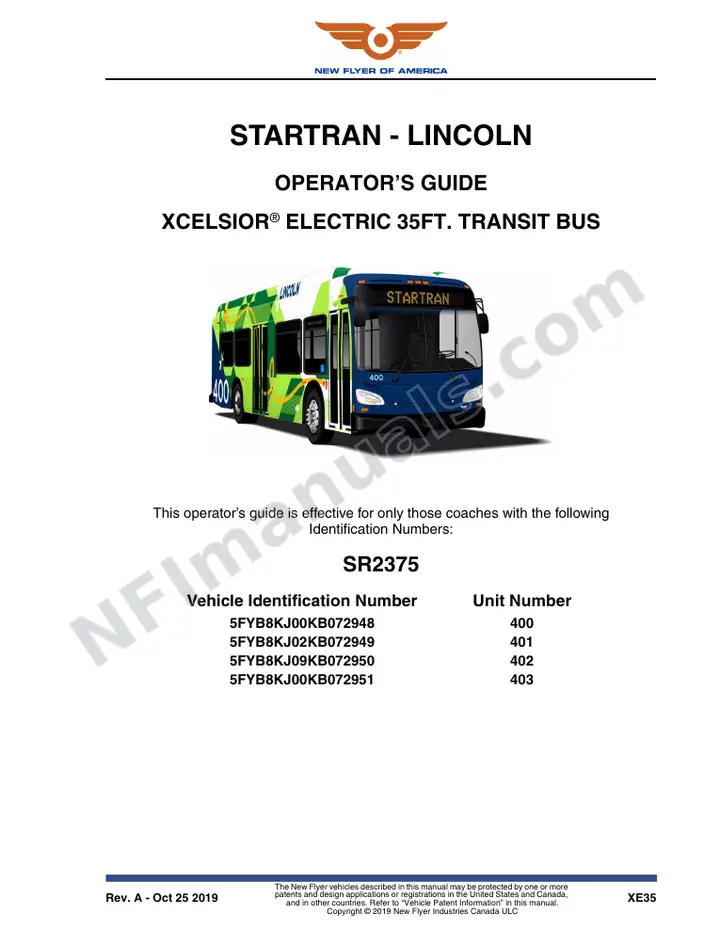New Flyer XE35 Manual Package - StarTran - Lincoln included manual preview
