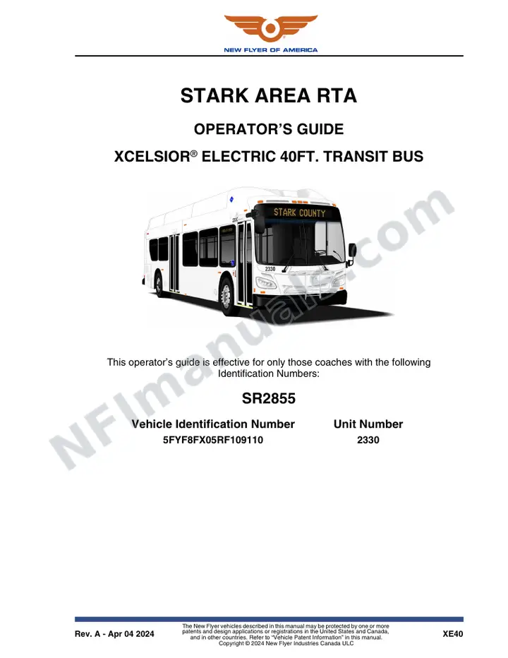 New Flyer XHE40 Manual Package - Stark Area RTA included manual preview