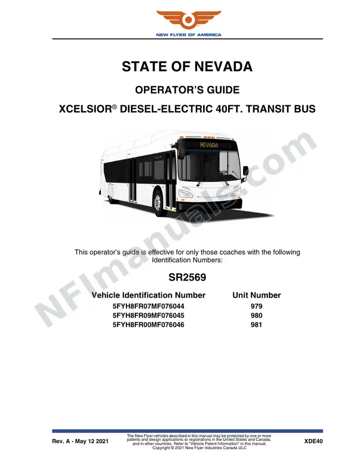 New Flyer XDE40 Manual Package - State of Nevada included manual preview