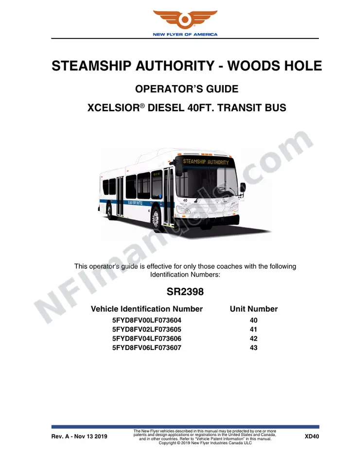 New Flyer XD40 Manual Package - Steamship Authority - Woods Hole included manual preview