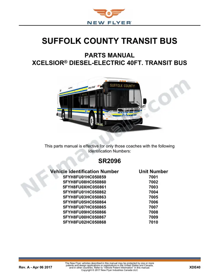 SR2096 Parts Manual, Suffolk County Transit Bus first-page preview