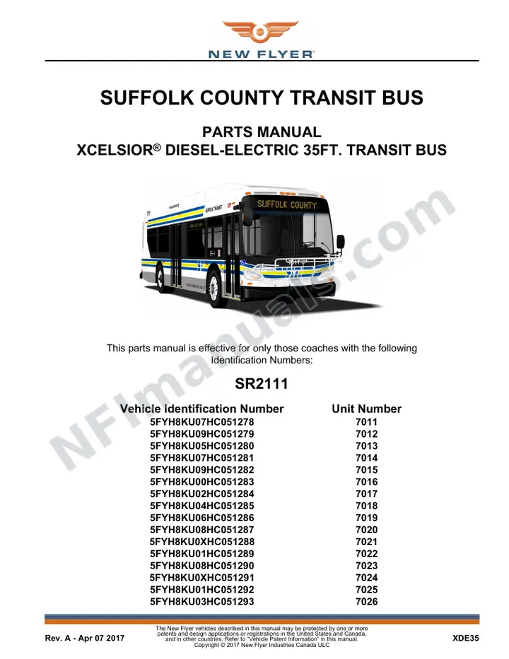 SR2111 Parts Manual, Suffolk County Transit Bus first-page preview