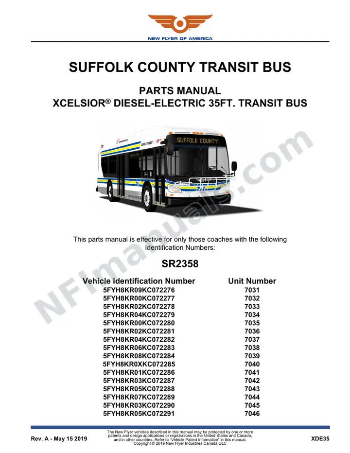 SR2358 Parts Manual, Suffolk County Transit Bus first-page preview