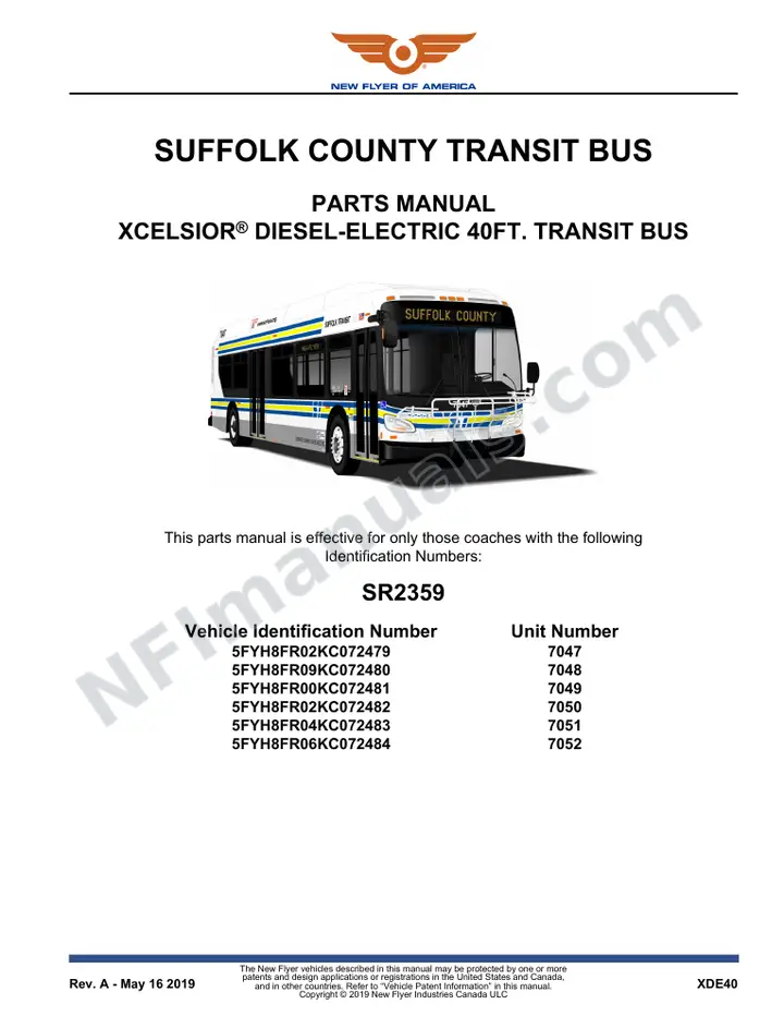 SR2359 Parts Manual, Suffolk County Transit Bus first-page preview