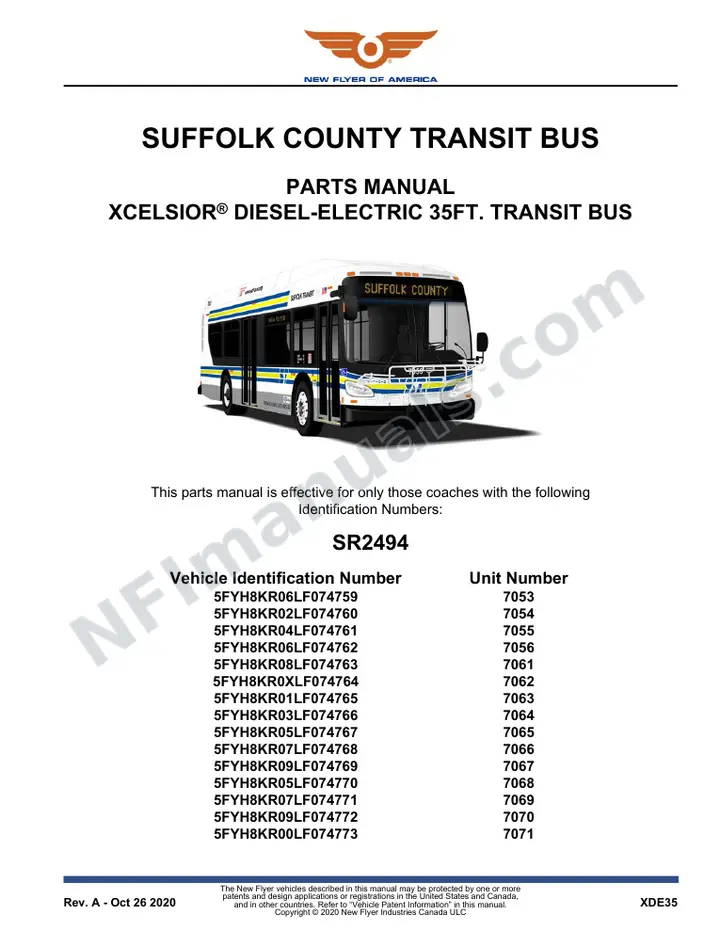 SR2494 Parts Manual, Suffolk County Transit Bus first-page preview