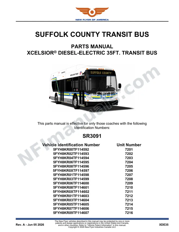 SR3091 Parts Manual, Suffolk County Transit Bus first-page preview