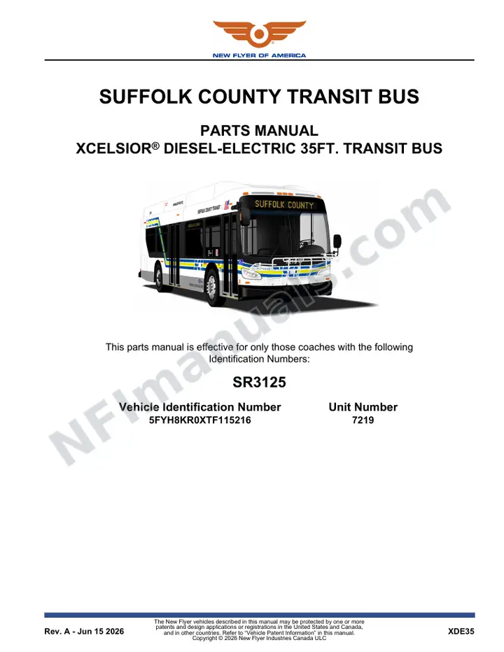 SR3125 Parts Manual, Suffolk County Transit Bus first-page preview