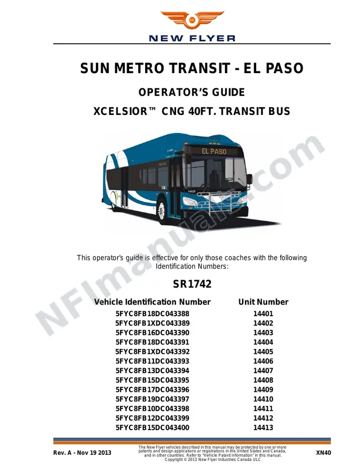 New Flyer XN40 Manual Package - Sun Metro Transit - El Paso included manual preview